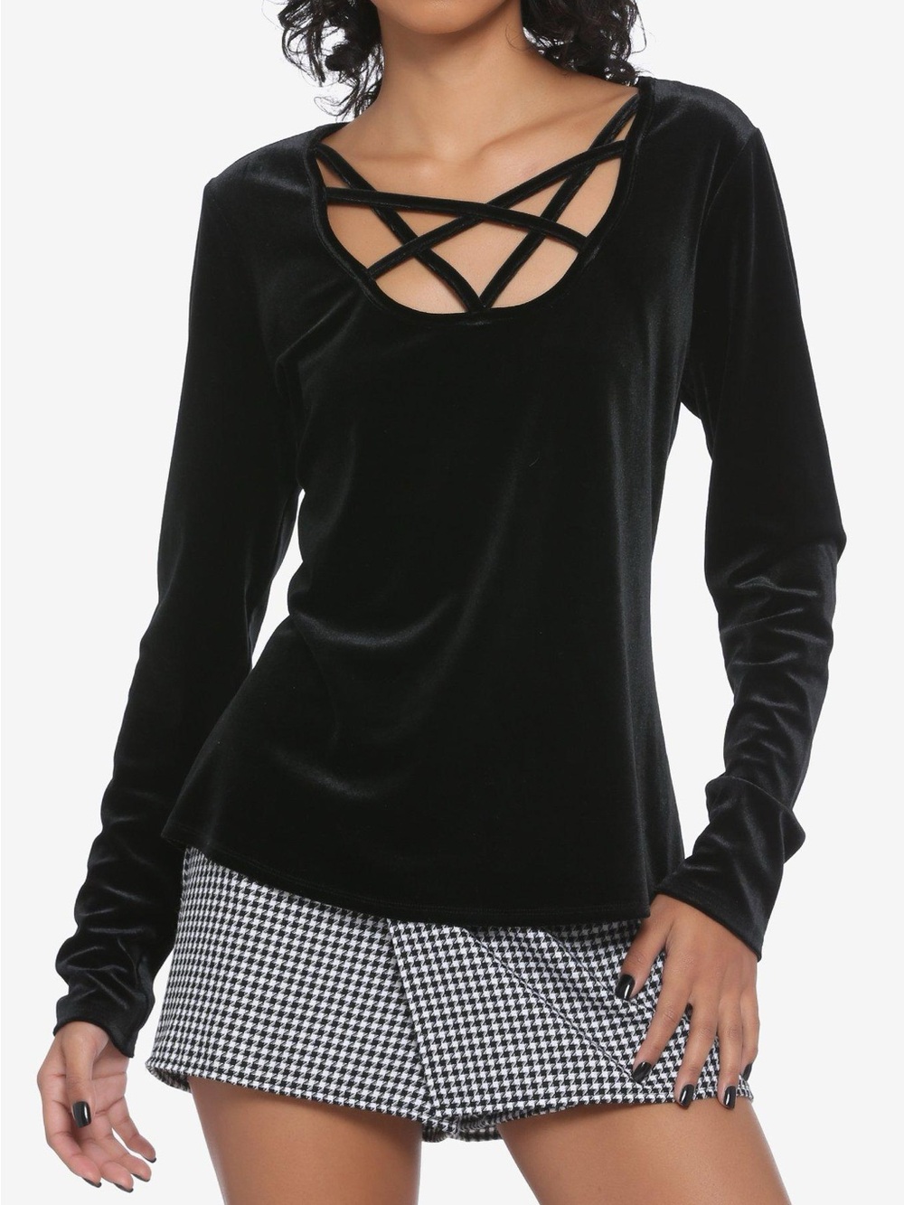 Hot topic black velvet strappy long sleeve shirt 💜